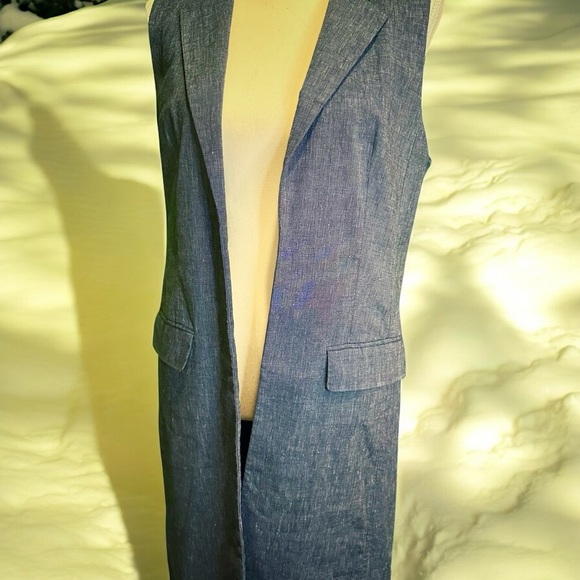 MICHAEL Michael Kors Linen-Blend Collared Longline Vest in Indigo Blue Size 6 - Picture 12 of 12